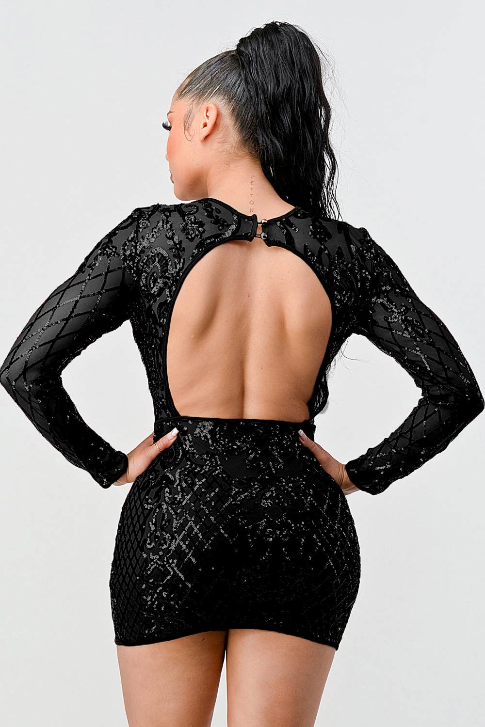 Lux Geo Floral Sequins Bodycon Mini Dress - Image 5