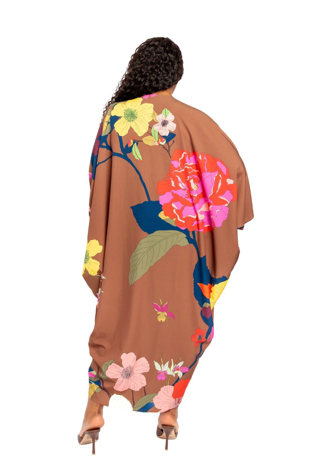 Printed Ruched Kaftan Dress With Inside Waist Tie - Image 4
