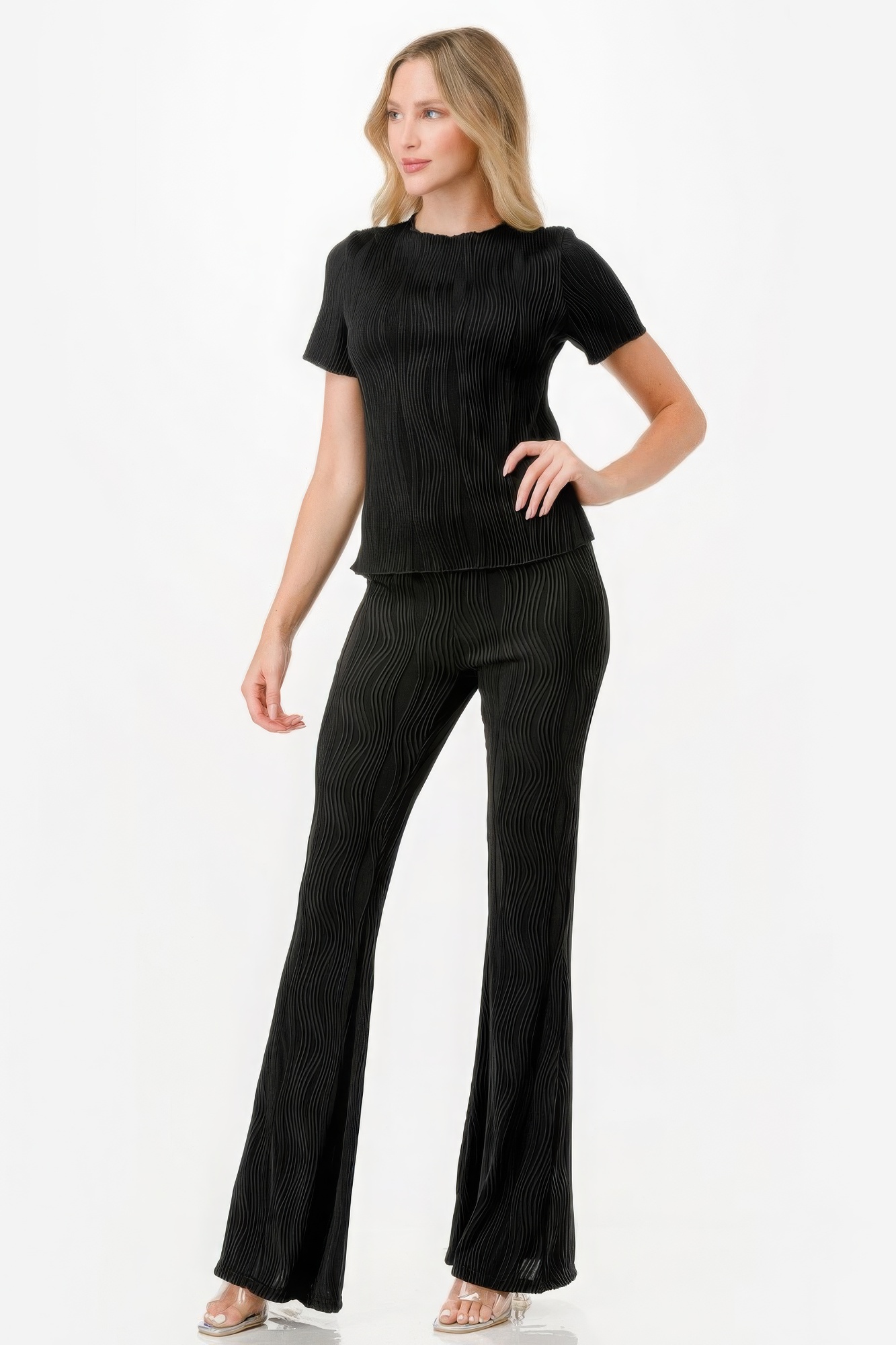 Pretty Pleated Flare Pants Set - Image 2