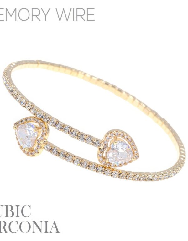Rhinestone Heart Cz 1 Line Wire Cuff Bracelet