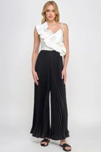 Cami Asymmetrical Ruffle Detail Pleated Bottom Jumpsuit black