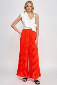 Cami Asymmetrical Ruffle Detail Pleated Bottom Jumpsuit black red