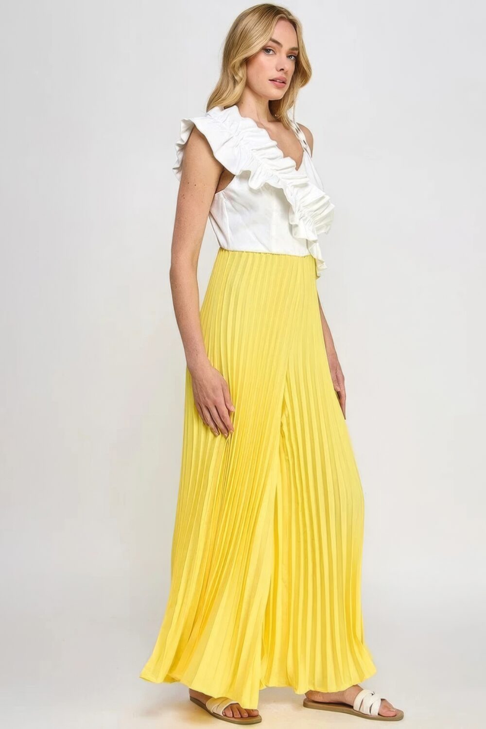 Cami Asymmetrical Ruffle Detail Pleated Bottom Jumpsuit yellow