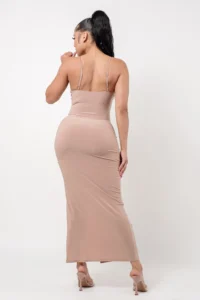 Cowl Neck Side Elastic Tie Maxi Dress