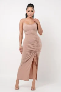 Cowl Neck Side Elastic Tie Maxi Dress