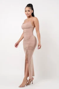 Cowl Neck Side Elastic Tie Maxi Dress