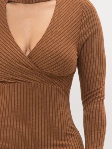 Choker Neck Midi Dress with Long Sleeves