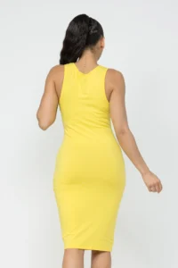 Cotton Spandex Solid Sleeveless Tank Bodycon Midi Dress
