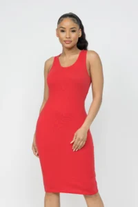 Cotton Spandex Solid Sleeveless Tank Bodycon Midi Dress