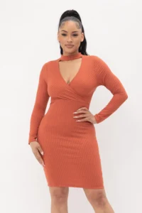 Choker Neck Midi Dress with Long Sleeves