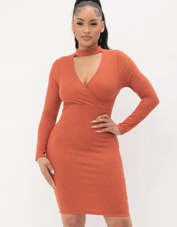 Choker Neck Midi Dress with Long Sleeves