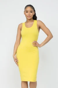 Cotton Spandex Solid Sleeveless Tank Bodycon Midi Dress