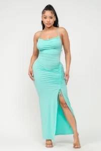 Cowl Neck Side Elastic Tie Maxi Dress