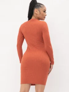 Cut Out Midi Dress Mock Neck with Long Sleeves